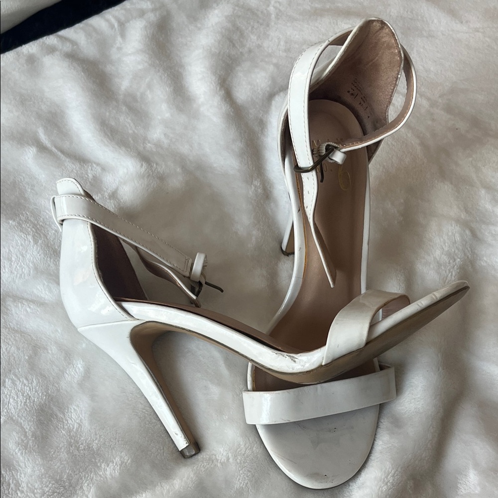 Mix No. 6 White Patent Ankle-Strap Stiletto Heels